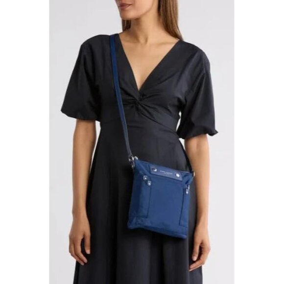 Preppy Crossbody Bag Nylon Lined Azure Blue Zipper Adjustable Strap - Picture 4 of 4